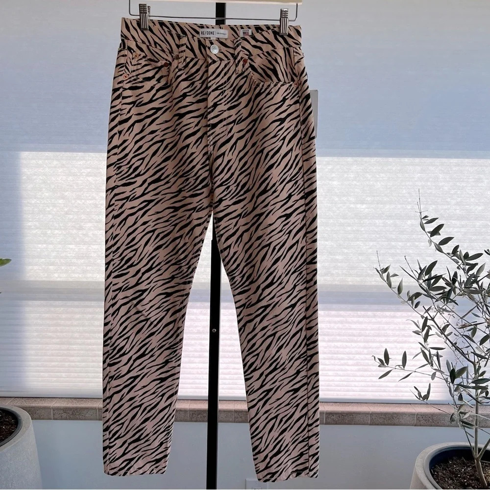Re/Done High Rise Nude Tiger Print Slim Jeans 26 NWT Animal Print Statement